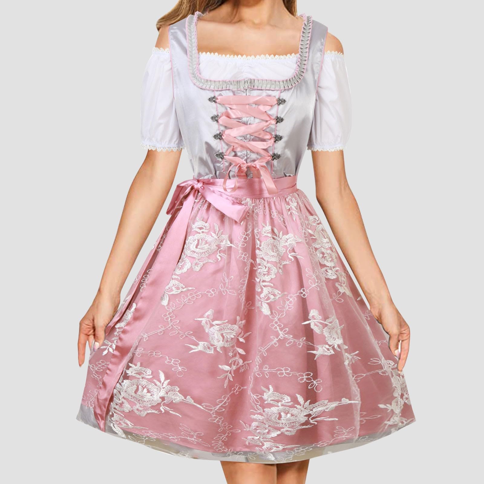 Dirndl 32 Oktoberfest Damen Kleid Kurzarm Bühnenauftritt Kleid Lässige Röcke für Frauen