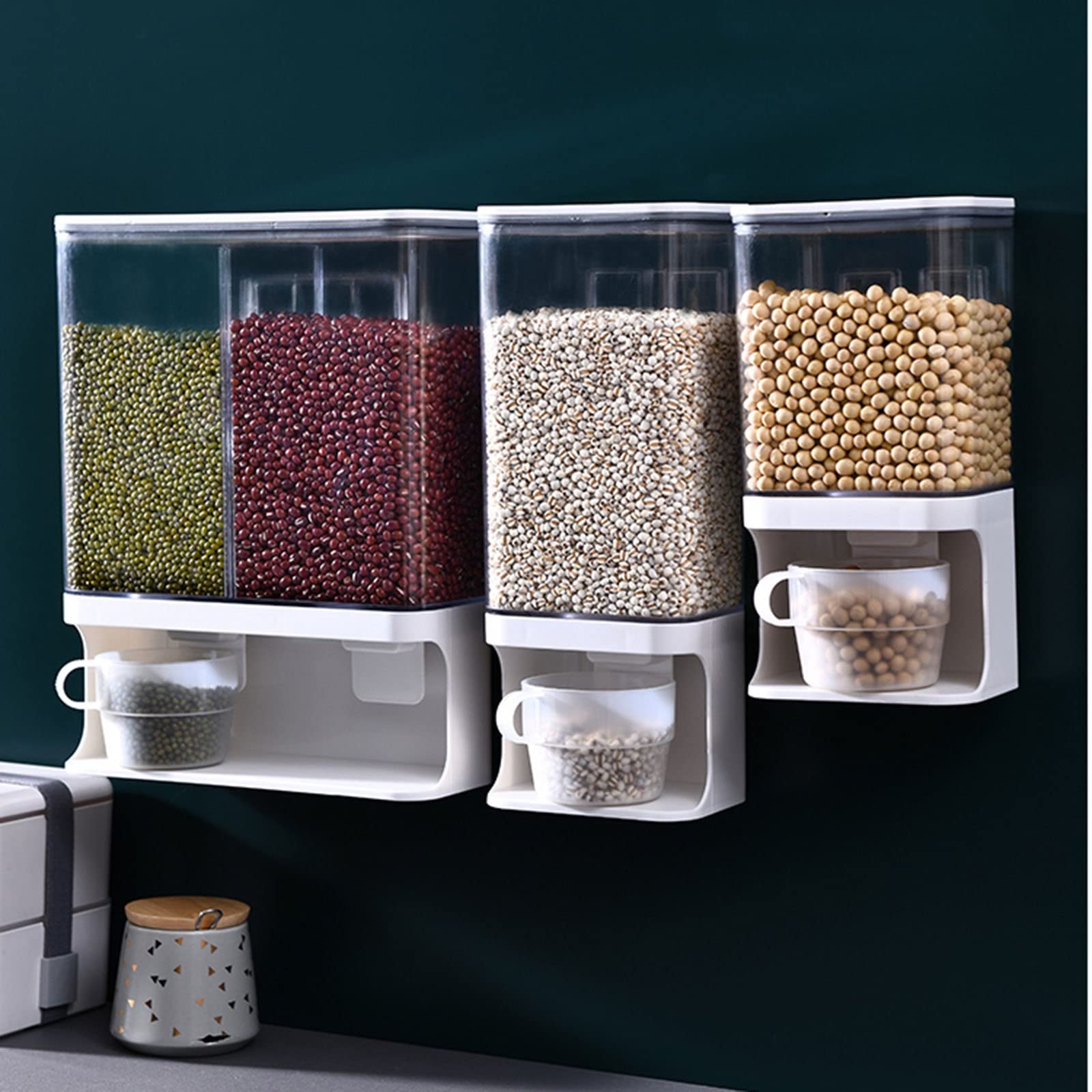 MLYYJH Botes Cocina Almacenaje Caja Montado en la Pared Dispensador de arroz El plastico - Comida Seca/Cereal/Grano De Café/Merienda Contenedor de Almacenamiento, con Taza medidora, Pequeña sellable