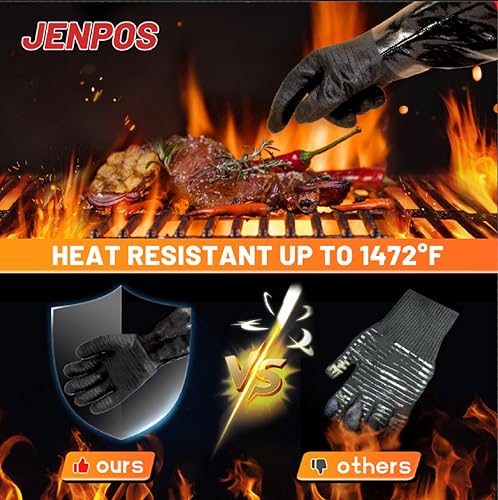 Miniatura 4 de Guantes de barbacoa – Guantes gruesos resistentes al calor de 1472 °F con gancho en S, guantes de horno de cocina de 14 pulgadas, guantes de
