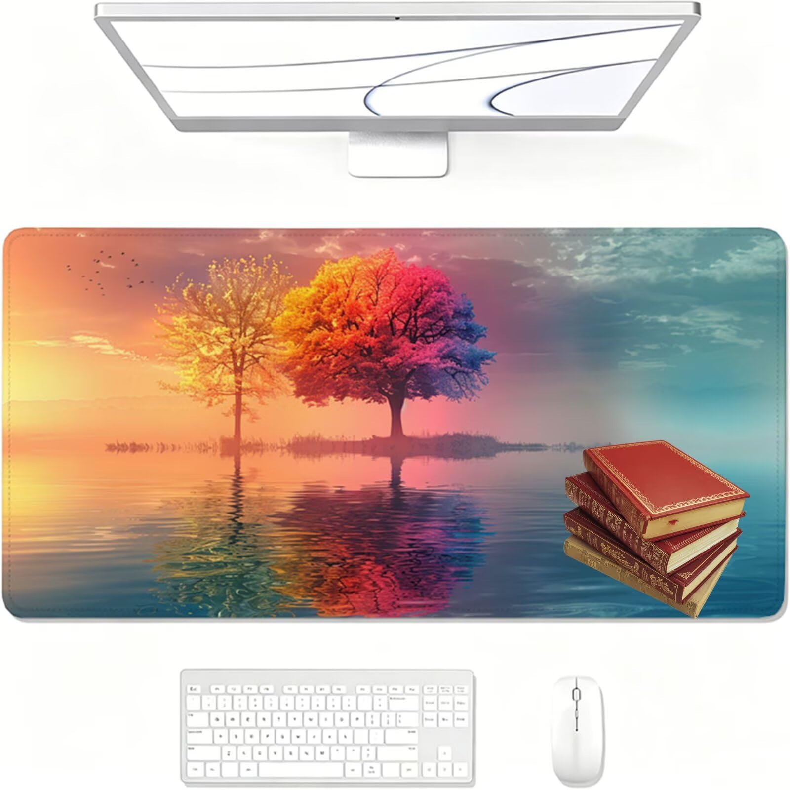 Tapis de Souris, 1600 x 800 x 3 MM Tapis de Souris Rose, Grand Tapis Souris de Jeu avec Arbre, Imperméable, Texturée Résistant à Usure Lavable, pour Gamer, la Maison et Le Bureau XF-466