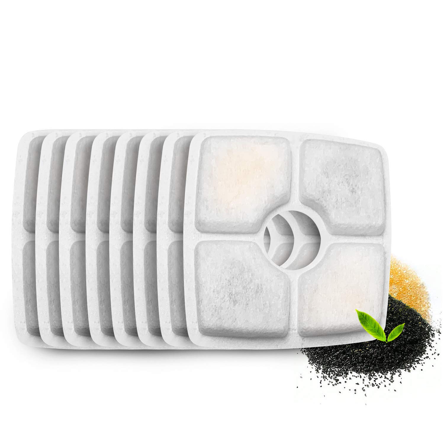 NautyPaws Replacement Filters for Cat Water Fountain 8 Packs,Carbon Replacement Filters for 84oz/2.5L Pet Fountain Cat Water Fountain Dog Water Dispenser