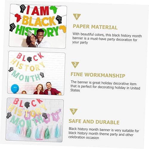 Miniatura 8 de EXCEART 5 Sets Decoración de Fiesta Bhm Vale la pena Festival Fondo Negro Historia Mes Photo Booth Happy Juneteenth Day Decoración Afroamericana