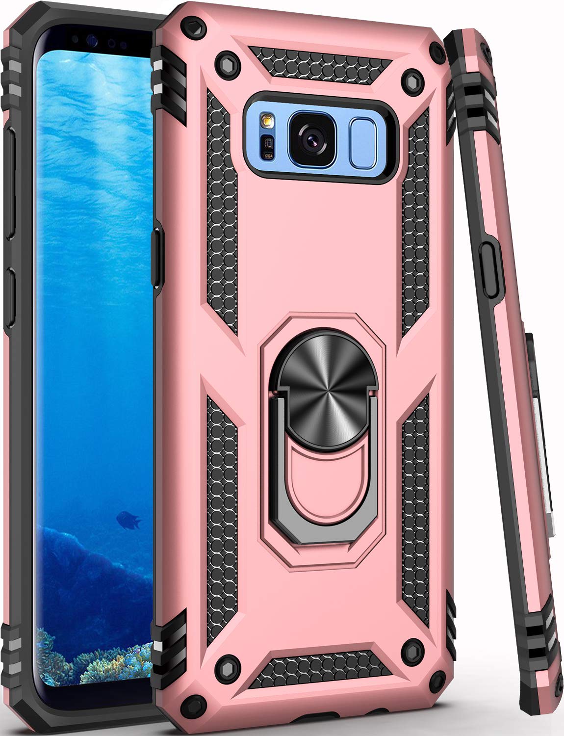Galaxy S8+ Plus Case,(NOT for Small S8),Military Grade 16ft. Drop d Cover with Magnetic Ring Kickstand Compatible with Car Mount Holder,Protective Phone Case for Samsung Galaxy S8 Plus Rose Gold