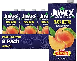 Jumex Peach Juice Nectar - Peach Nectar Made with Fresh Fruit Puree - Tropical Fruit Juice Concentrate for Smoothie Mix, Cocktail Mixers, Kids Drinks & Mexican Beverages - 64oz, 8 Pack Carton