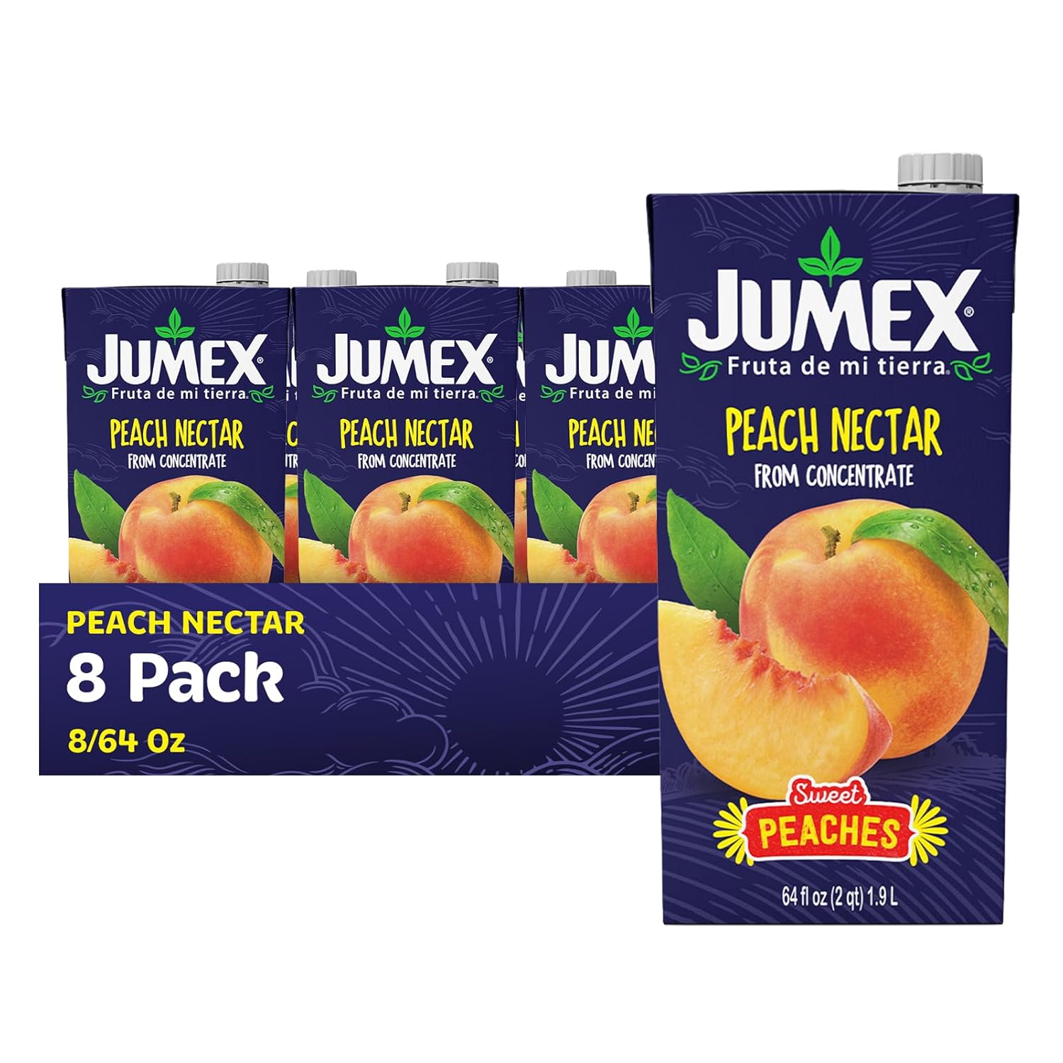 Jumex Peach Juice Nectar - Peach Nectar Made with Fresh Fruit Puree - Tropical Fruit Juice Concentrate for Smoothie Mix, Cocktail Mixers, Kids Drinks & Mexican Beverages - 64oz, 8 Pack Carton
