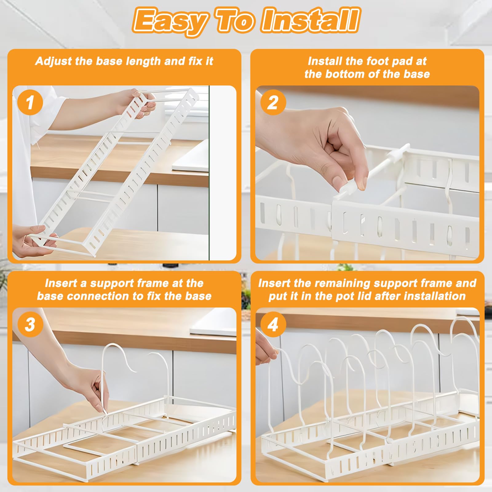 Porta Coperchi Pentole con 10 Scomparti Regolabili, Organizer Padelle Salvaspazio Espandibile, Organizzatore Portacoperchi Interno Mobile Allungabile Cucina per Coperchio Padelles Cassettone (Bianco)