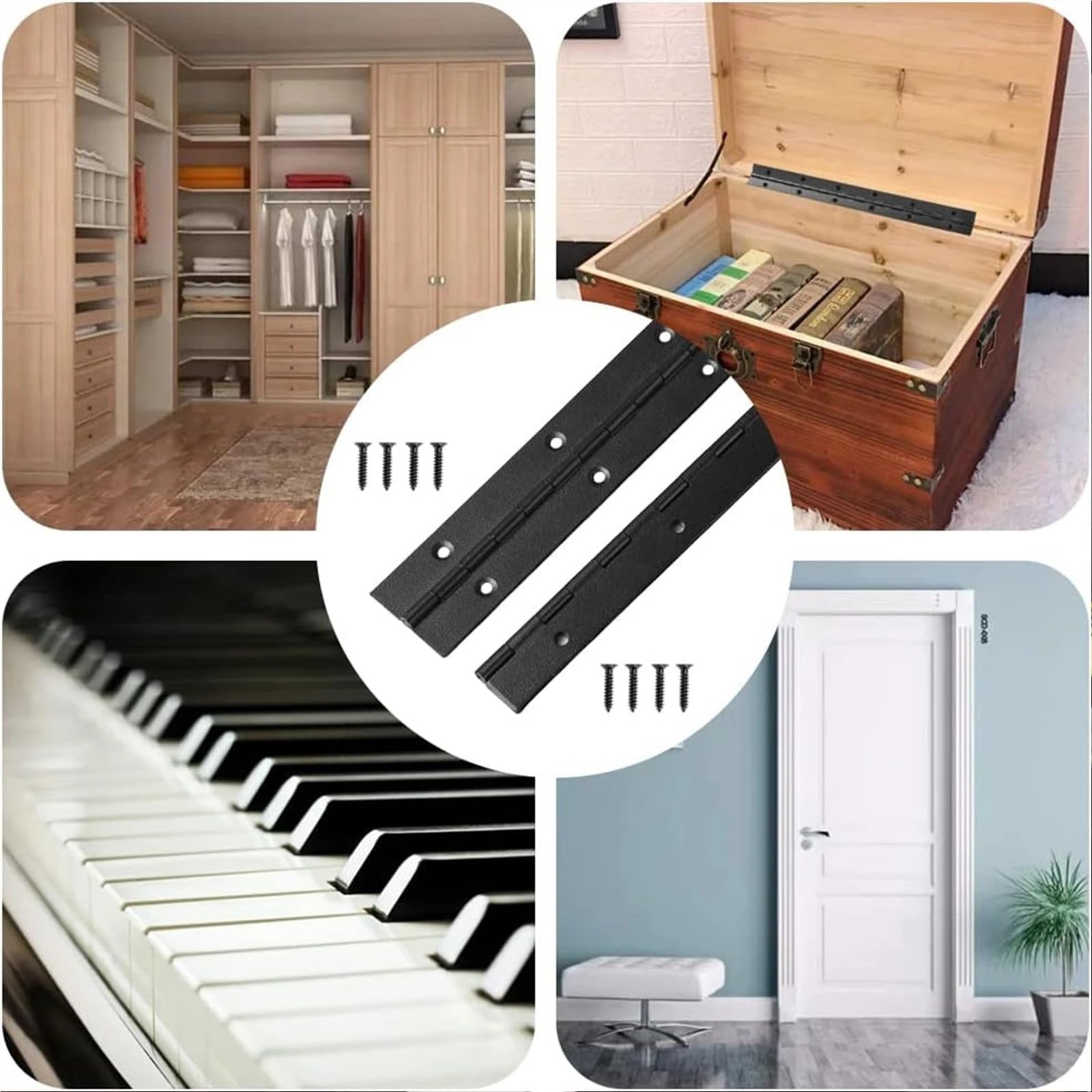 Bisagra de piano de 16 pulgadas de 270 grados de largo, pesadas bisagras continuas para herrajes de muebles, bisagras de gabinete de madera(2 piezas plateadas)