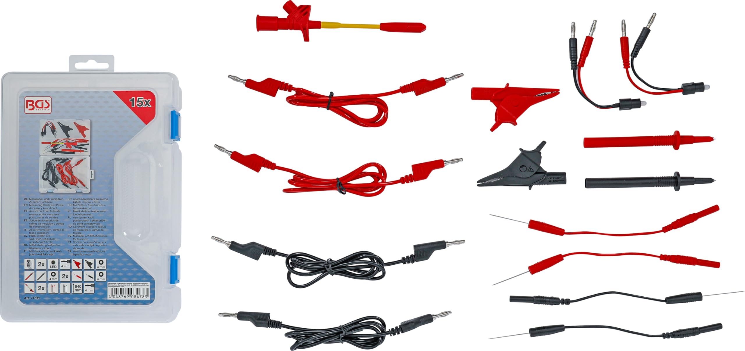 BGS 74511 | Messkabel- & Prüfspitzen-Sortiment | für Multimeter | 15-tlg.