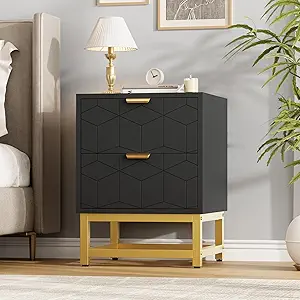 GAOMON Black 2 Drawer Dresser, Small Dresser&Chest of Drawers, Modern Nightstand for Bedroom, End Table with Drawer for Living Room, Hallway, Entryway