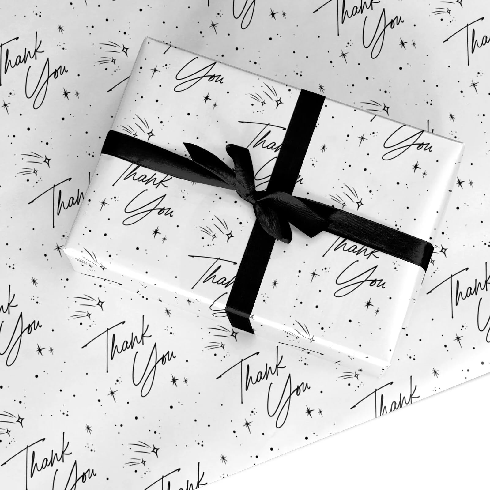 Monochrome Thank You Wrapping Paper Gift Wrap - For Best Friend, Thanks Mum, Dad, Sister, Adults Mens Womens - Teacher Appreciation - Large Roll (50cm x 3.6m)