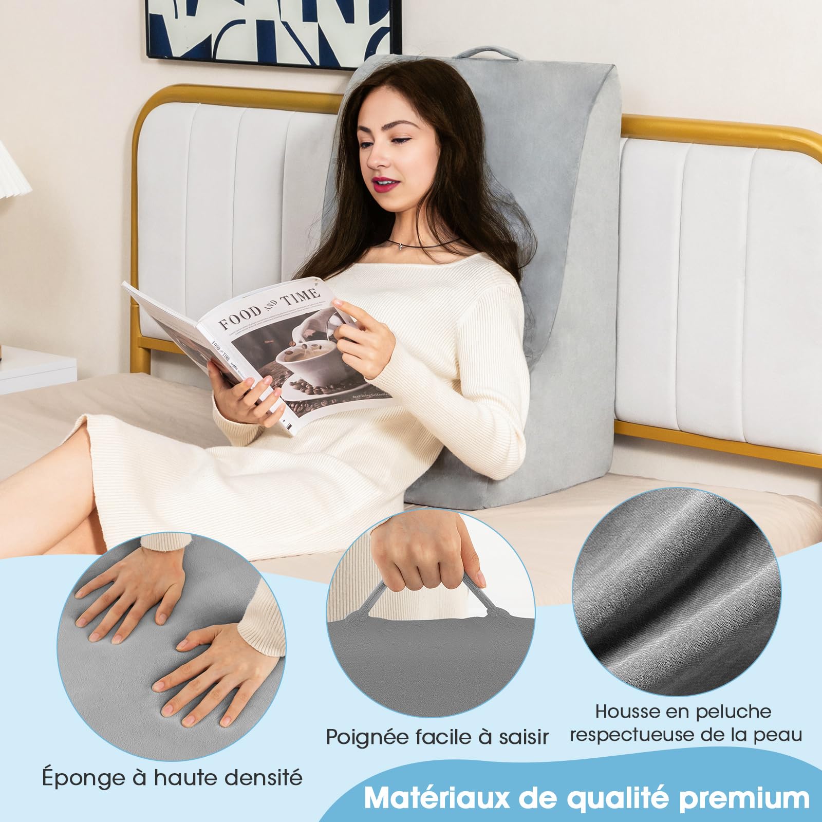 COSTWAY Coussin Élévateur de Jambes, Coussins Repose-Jambes Mousse à Mémoire de Forme, Housse Lavable en Machine, Oreiller Triangulaire Ergonomique, Post-Chirurgie, Grossesse, Orthopédique, Gris