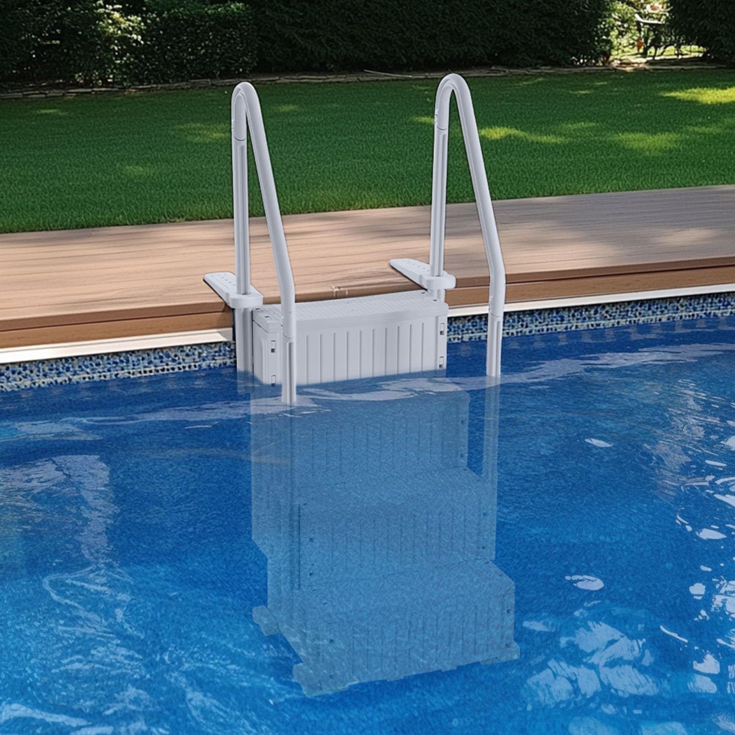 VEVOR Escalier de Piscine Plastique 4 Marches Antidérapantes 181,4 kg 122-137 cm Gris