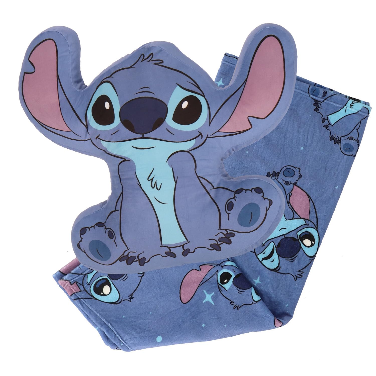 Coussin de voyage Stitch Disney bleu avec couverture intégrée lit et canapé