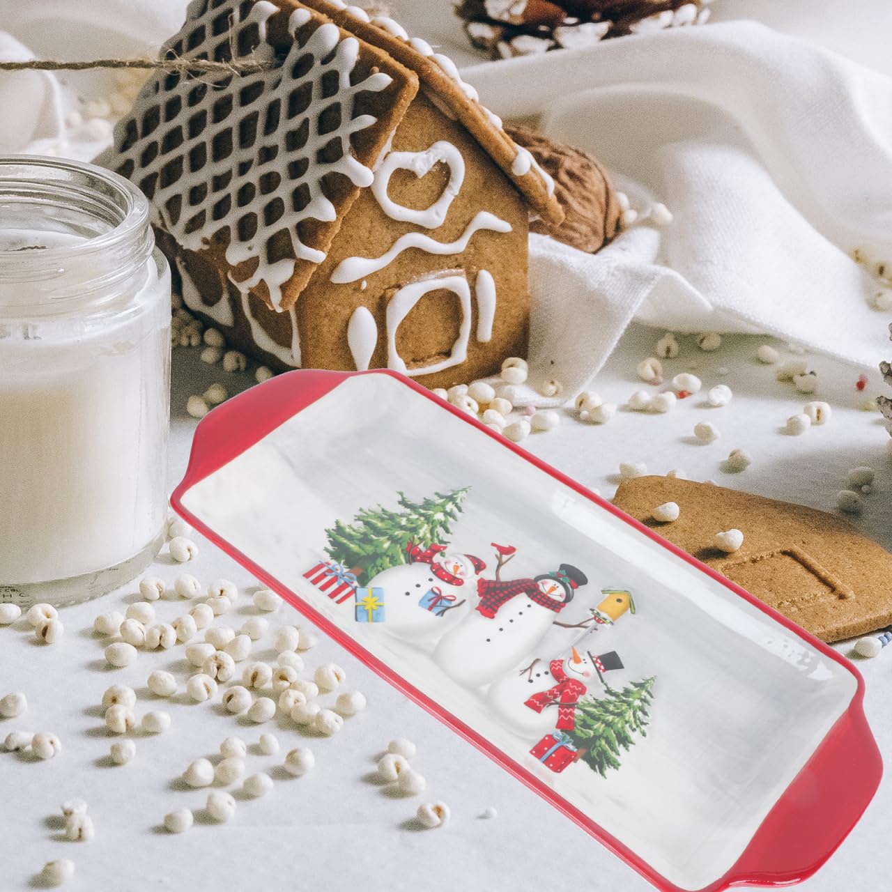 Alipis 1 Pc Servilletero Plato De Postre De Cerámica Platos De Navidad para Servir Plato De Feliz Navidad Bandeja De Nueces Bandeja para Servir Papa Noel Estante De La Joyería Arroz