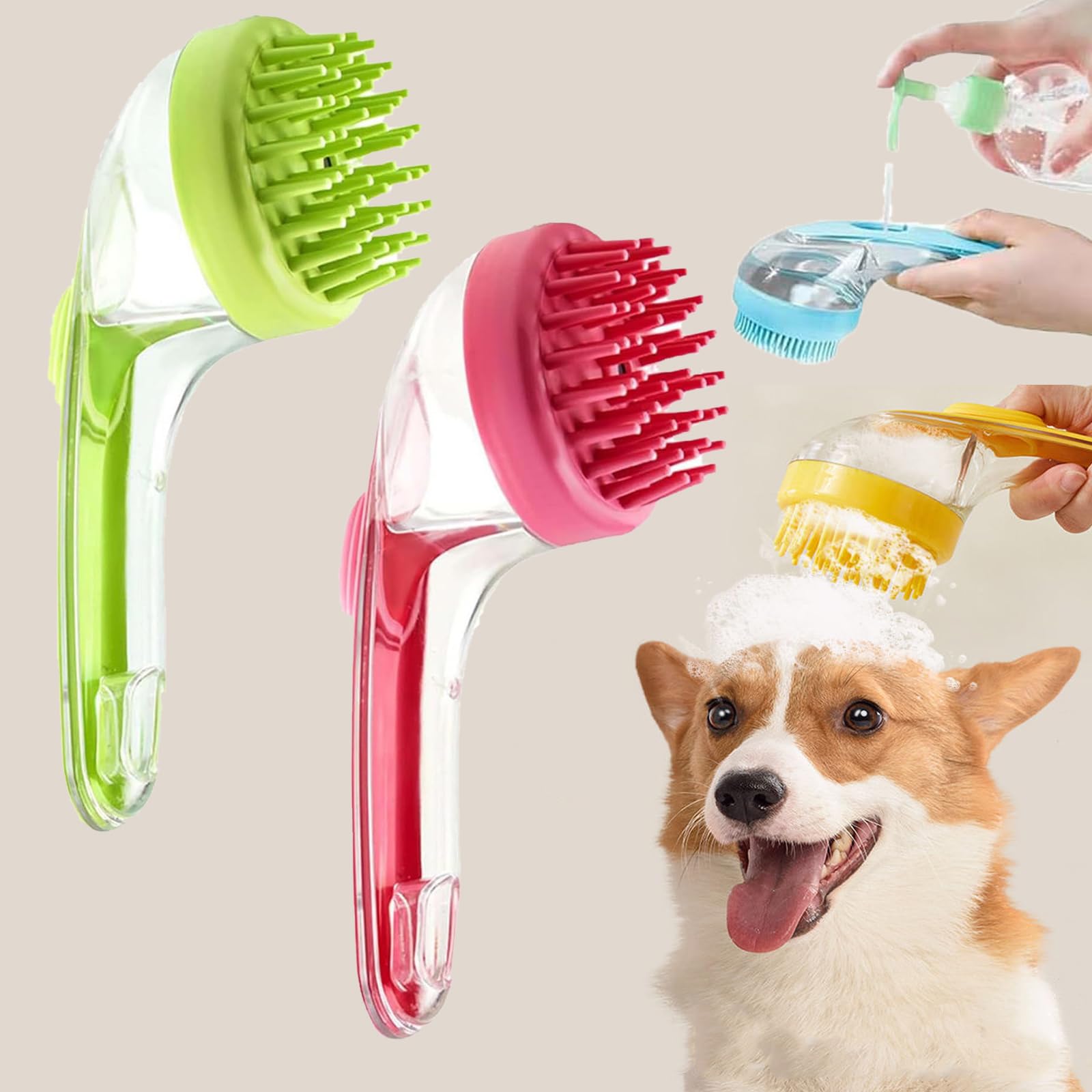 Pet Bath Brush For Dogs, Lettuce dog Washing With Shampoo Dispenser, Dog Shower brush, 2-In-1 Pets Bath Massage Brush For Dogs Long and Short Hair (2pcs-d)