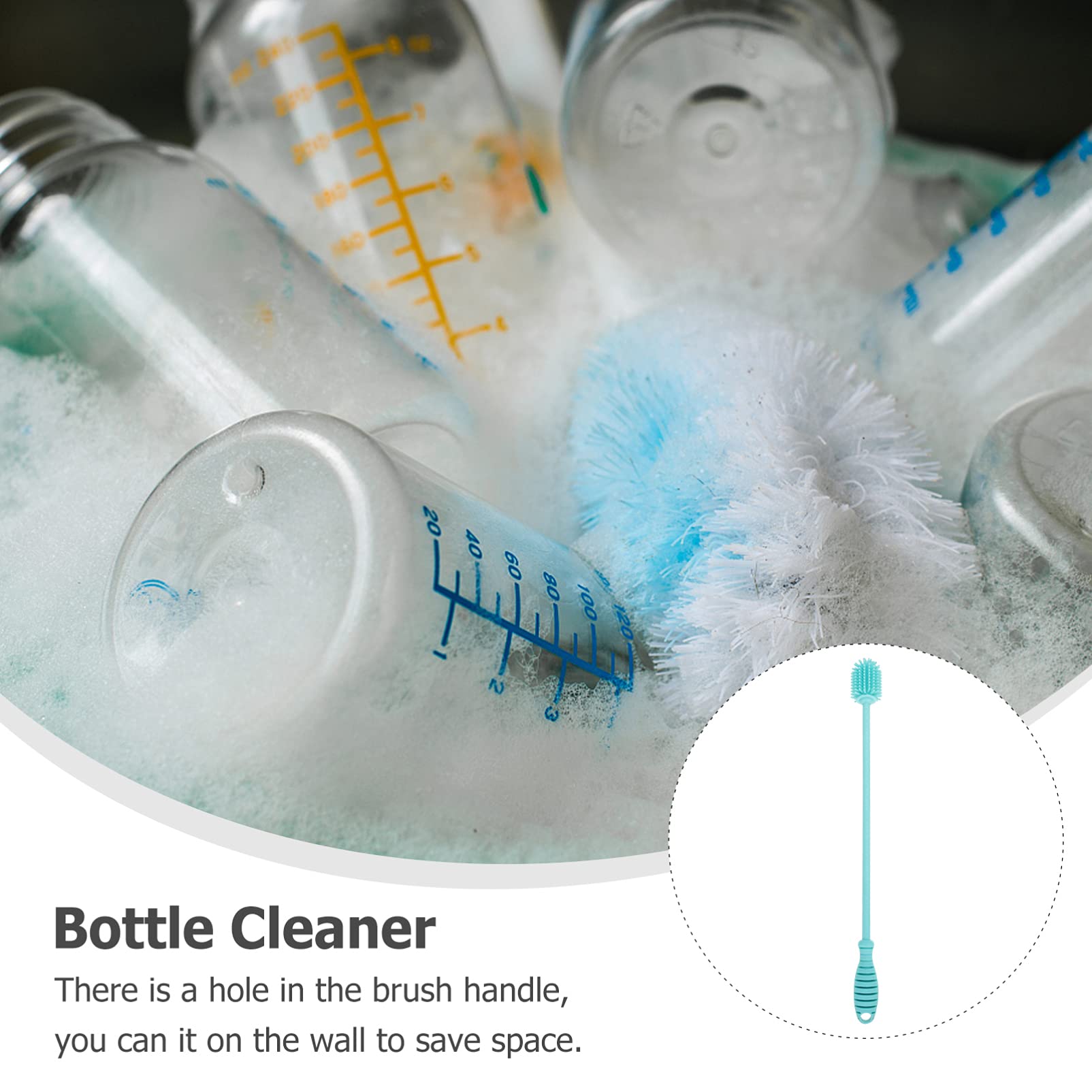Zerodeko 3piezas Cepillo De Silicona para Limpiar Botellas y Biberones Mango Resistente y Duradero para Uso Cocinas