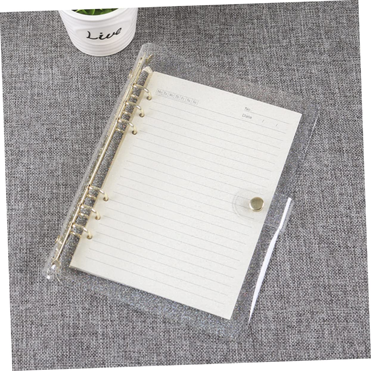 Classeur A5 à Anneaux Rechargeable - Couverture PVC Pailletée Transparente, 6 Anneaux, Pour Carnets, Agenda, Journal De Voyage, Organisation