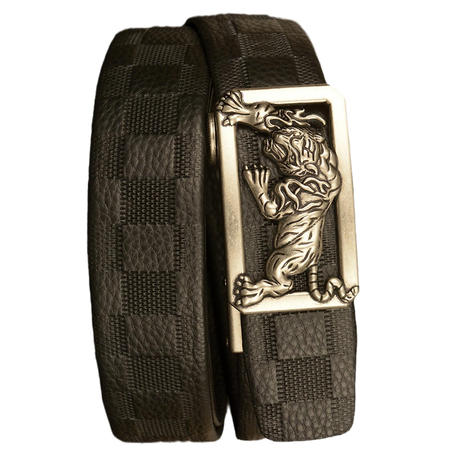 Cinturón De Cuero Con Trinquete Deslizante Moda, Hebilla Automática Grabado Tigre, Cinturón Ocio Clásico Ajustable (cintura 110 Cm/37 Pulgadas, Plateado)