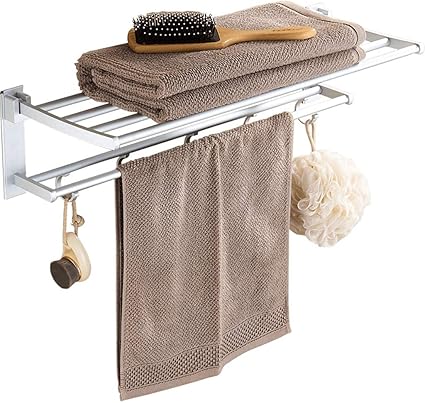 QVIVI Toalleros Sin Taladro, Toallero De Baño Doble Plegable, Barra De Toalla De Aluminio para Colgar En Pared Soporte con Gancho Extraíble 50CM