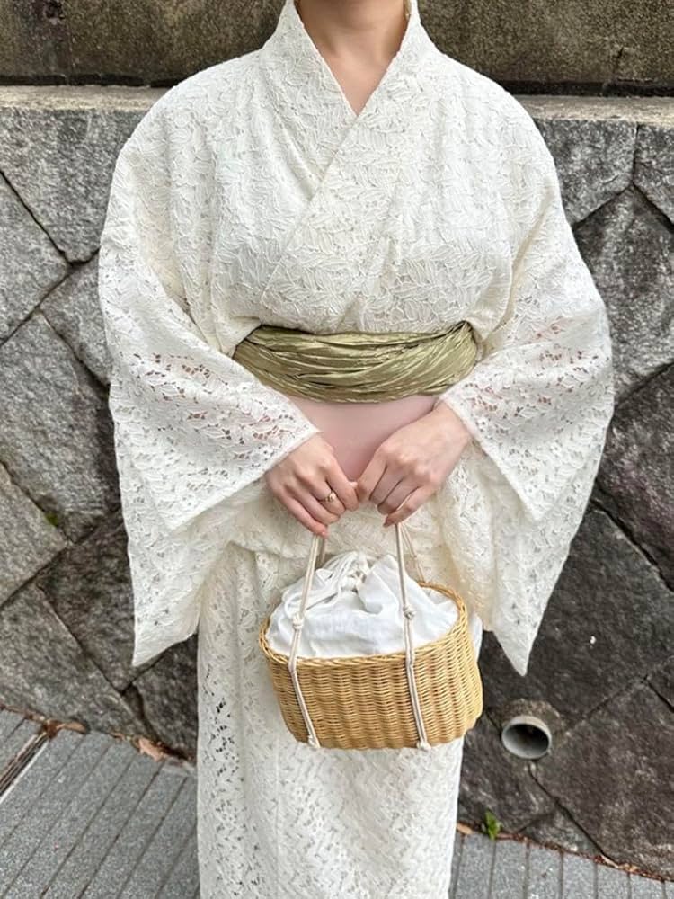 ホワイトレース浴衣・帯ベルト、パールベルト、半衿、レースグローブセット Amazon.co.jp: グレイルGRL 花柄レース浴衣セット[gi1402] 白色