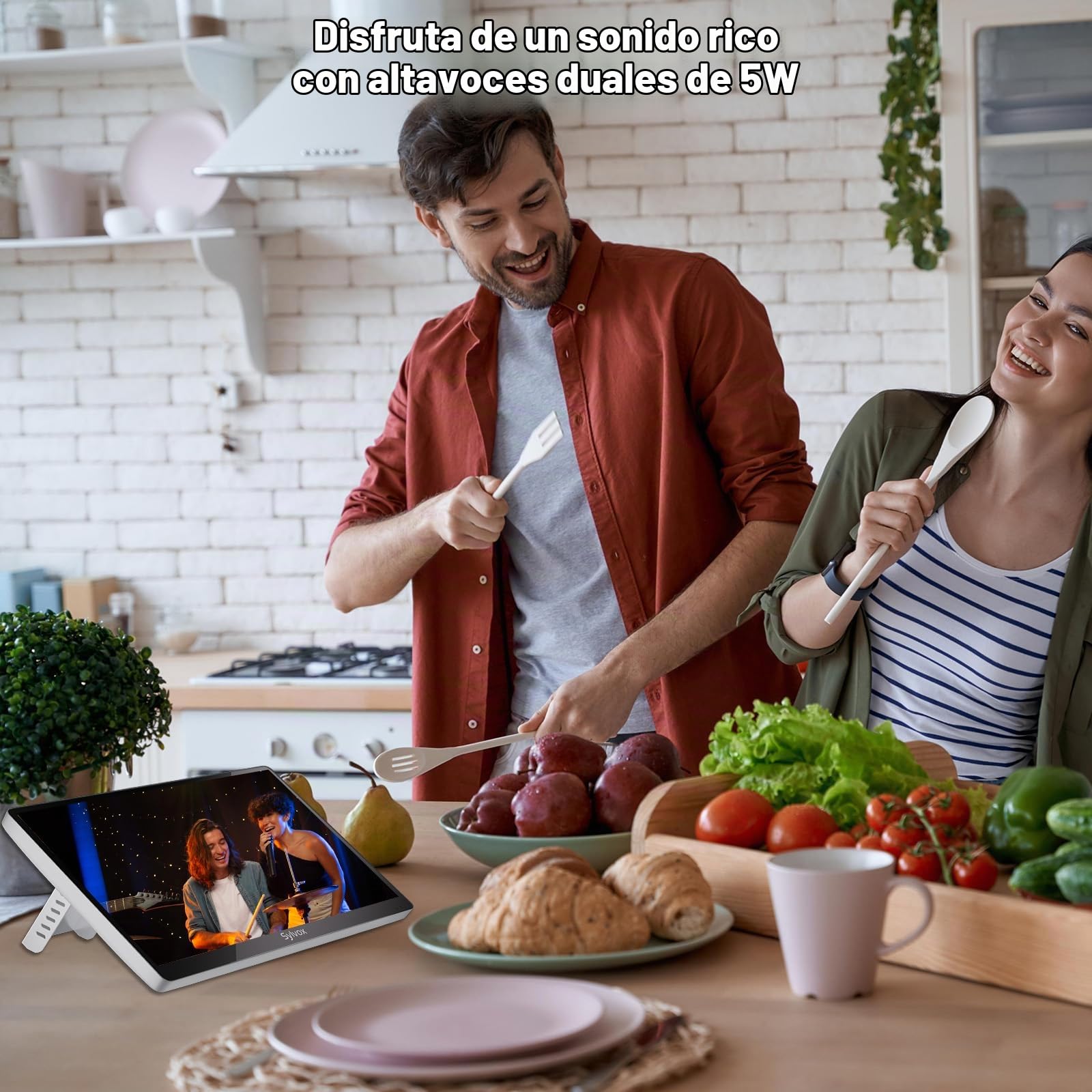 SYLVOX Televisor de Cocina, Mini Smart TV de 15.6 Pulgadas, 1080P Full HD Bajo Armario con Google TV y Sintonizador DVB-C/T2/S2, Televisor Compacto de 12V para Cocina, Habitación Infantil y Lavandería