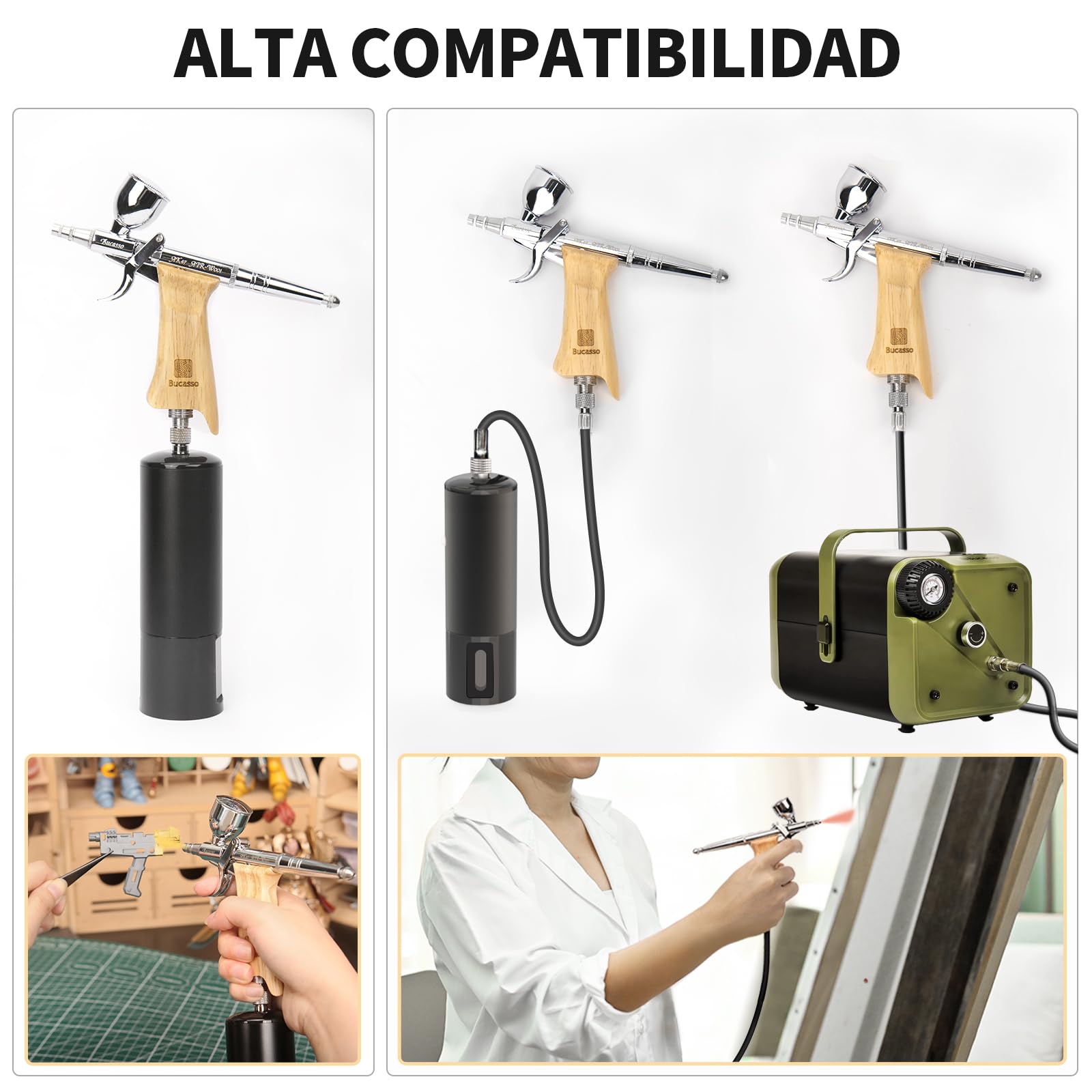 Airbrush Kit, Pistola de Aire con 0.3mm/0.5mm/0.8mm Agujas/Boquillas, 3cc/7cc/11cc Vaso de Fluido Reemplazable para Pintar Maquetas Uñas Pastel Tatuaje Maquillaje (W001-B)