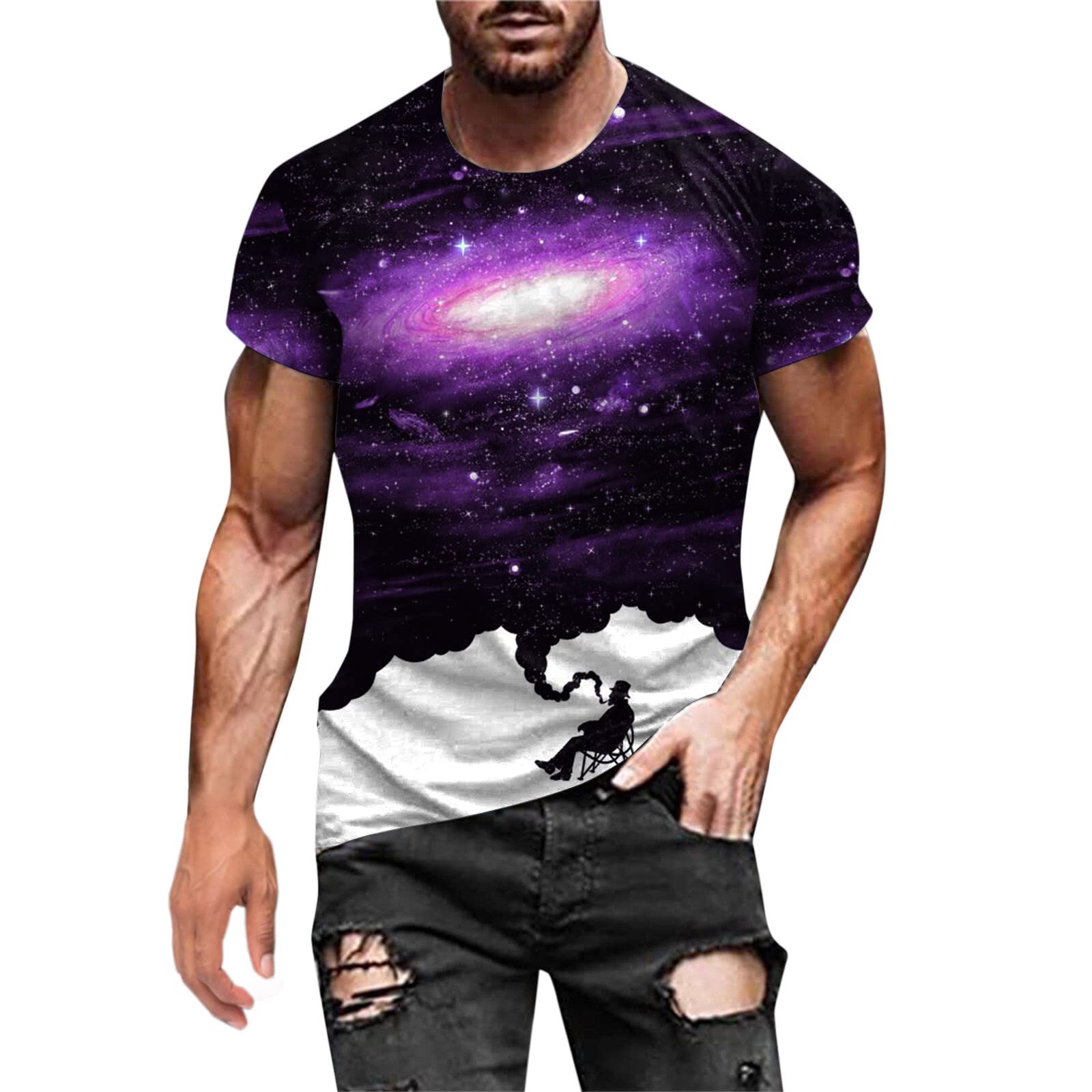 Mens Tees Graphic 3D Print T-Shirts Short Sleeve Turtleneck Tee Shirt Oversize Sportswear Gym Hawaiian Shirts Men