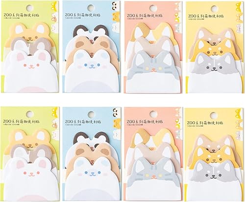 Paquete de 8 blocs de notas adhesivas de animales lindos con dibujos animados de gatos, juegos de bloc de notas autoadhesivas para amantes de los