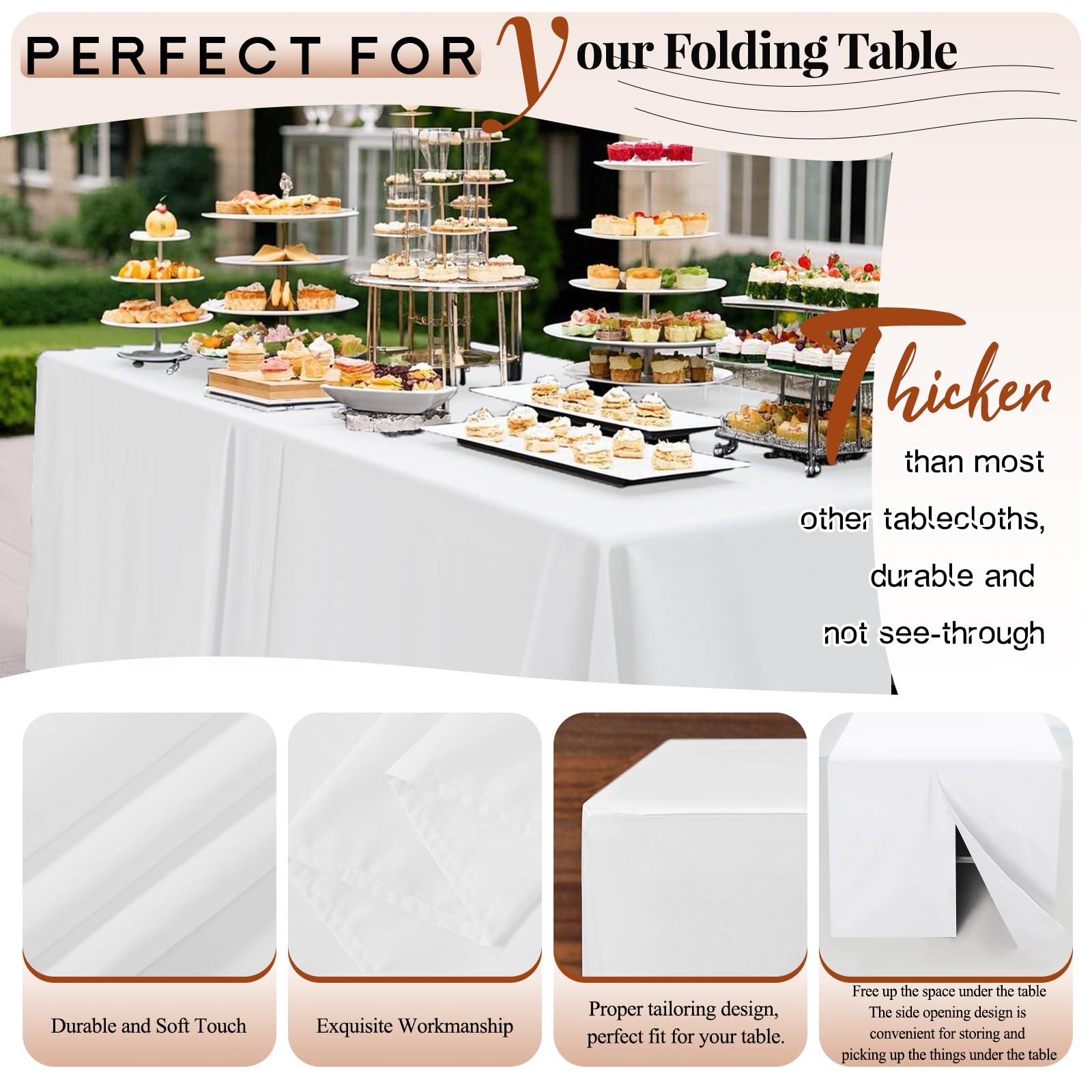 Teruntrue Mantel blanco para mesas de 6 pies, paquete de 4 manteles rectangulares para mesas plegables, mantel de 6 pies para ferias, ferias de artesanía, exposiciones, fiestas, eventos (183 x 76 cm)