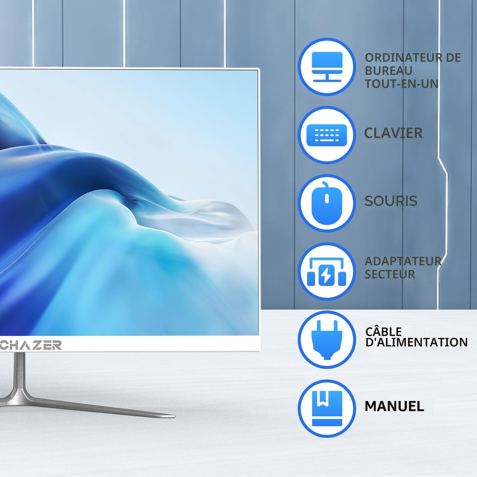 MECHAZER Z3 PC Ordinateur de Bureau Tout-en-Un 23,8 Pouces Intel N5095 Windows 11 Pro, 8 Go DDR3, 512 Go M.2 SSD, 2,4 G / 5,0 G WiFi Bluetooth (Clavier et Souris QWERTY gratuits)
