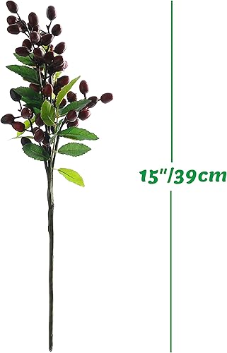 Miniatura 3 de 6 tallos de bayas artificiales de 15 pulgadas, púas de bayas de olivo sintético con hojas verdes para adornos de árbol de Navidad, coronas de