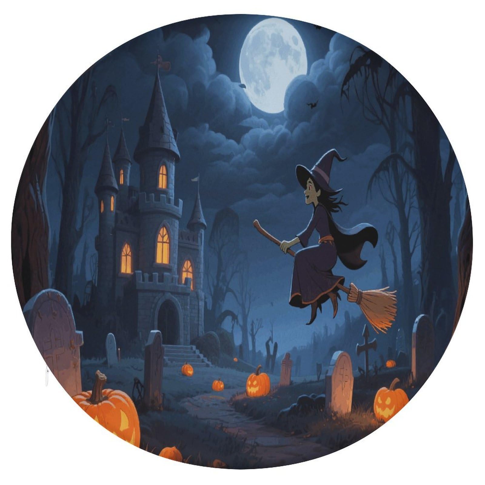 VstaDank Orange Pumpkin Witch Scary Castle Cushions Memory Non Slip Car Seat Cushions Dining Chairs Cushion Indoo Dining Room Round Chair Pads with Zipper and Removable Cover Cushion