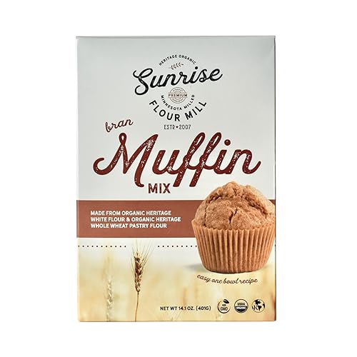Sunrise Flour Mill USDA Organic Heritage - Mezcla de magdalenas de salvado 141 onzas Fresado de trigo Sonora rojo duro y blanco Más fácil de