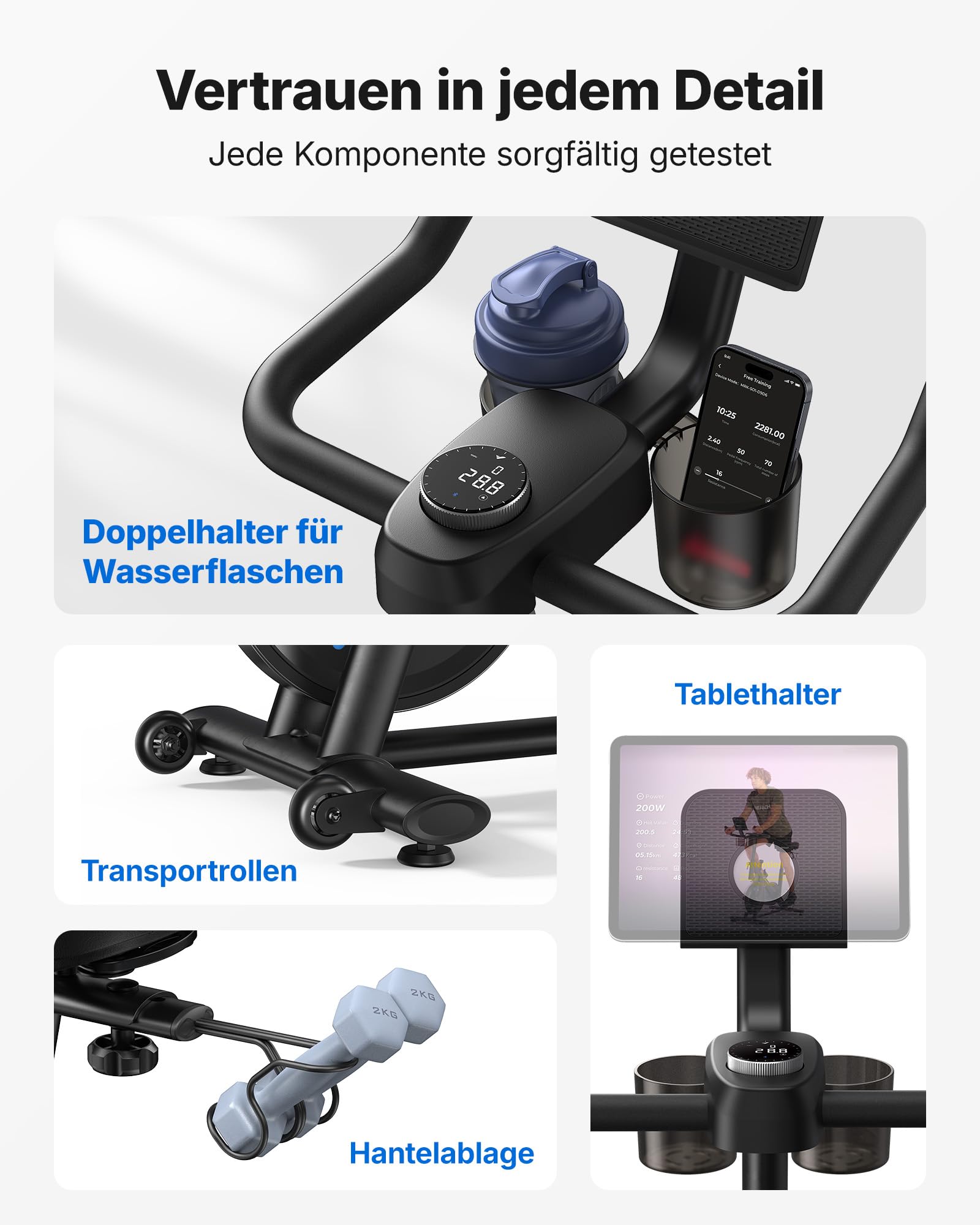MERACH Heimtrainer Fahrrad mit Verstellbarem Widerstand, Leises Hometrainer Fahrrad mit Verbessertem LED-Monitor, Tablet-Halter, Indoor Cycling Bike für Kardiotraining zu Hause, Eigener App, Bis 136KG