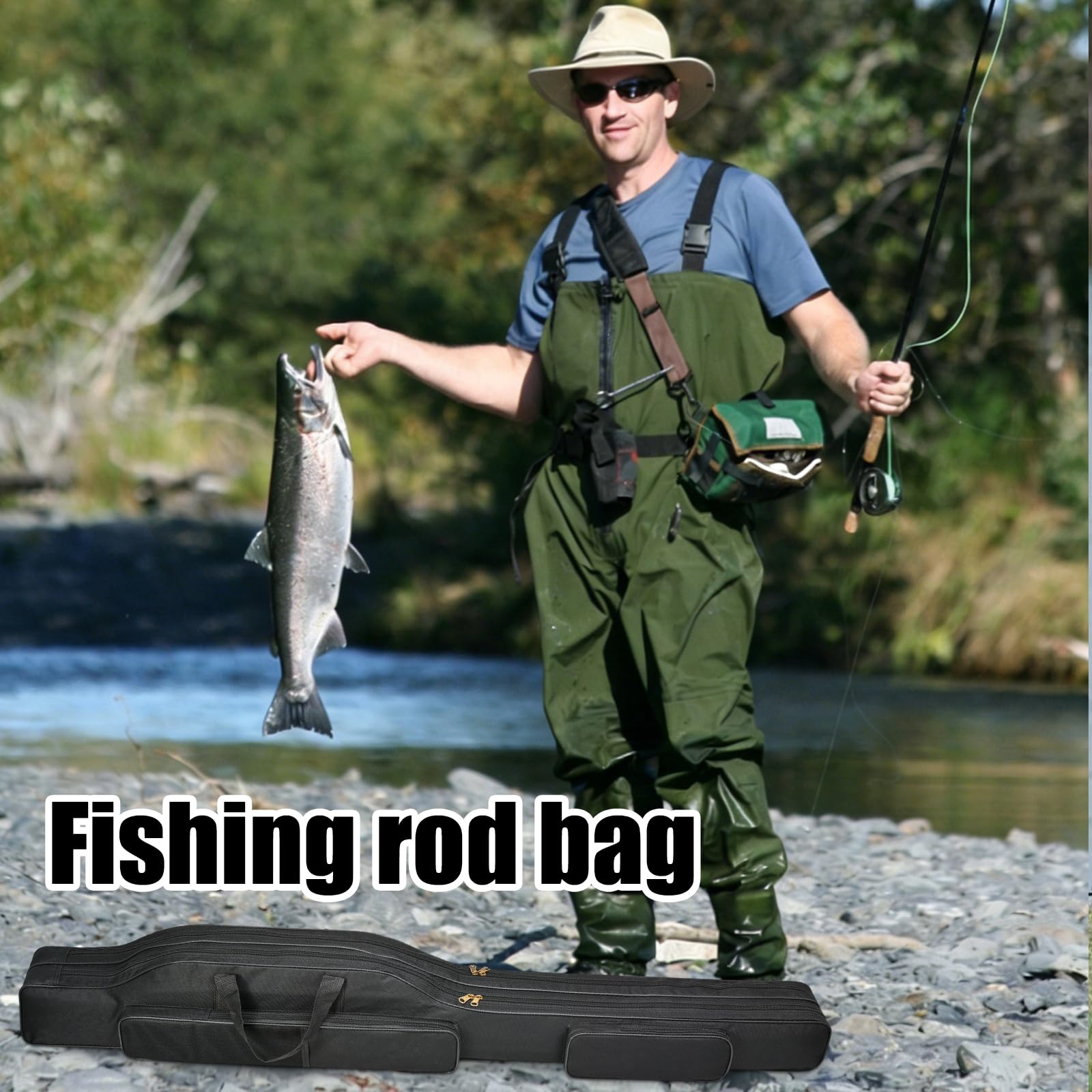 PORFOYO Bolsa Para Cañas De Pescar, Bolsa Plegable Para Cañas De Pesca, 150 Cm, Con Correa Para El Hombro Y Asas, Bolsa De Almacenamiento Para Carretes Y Equipo