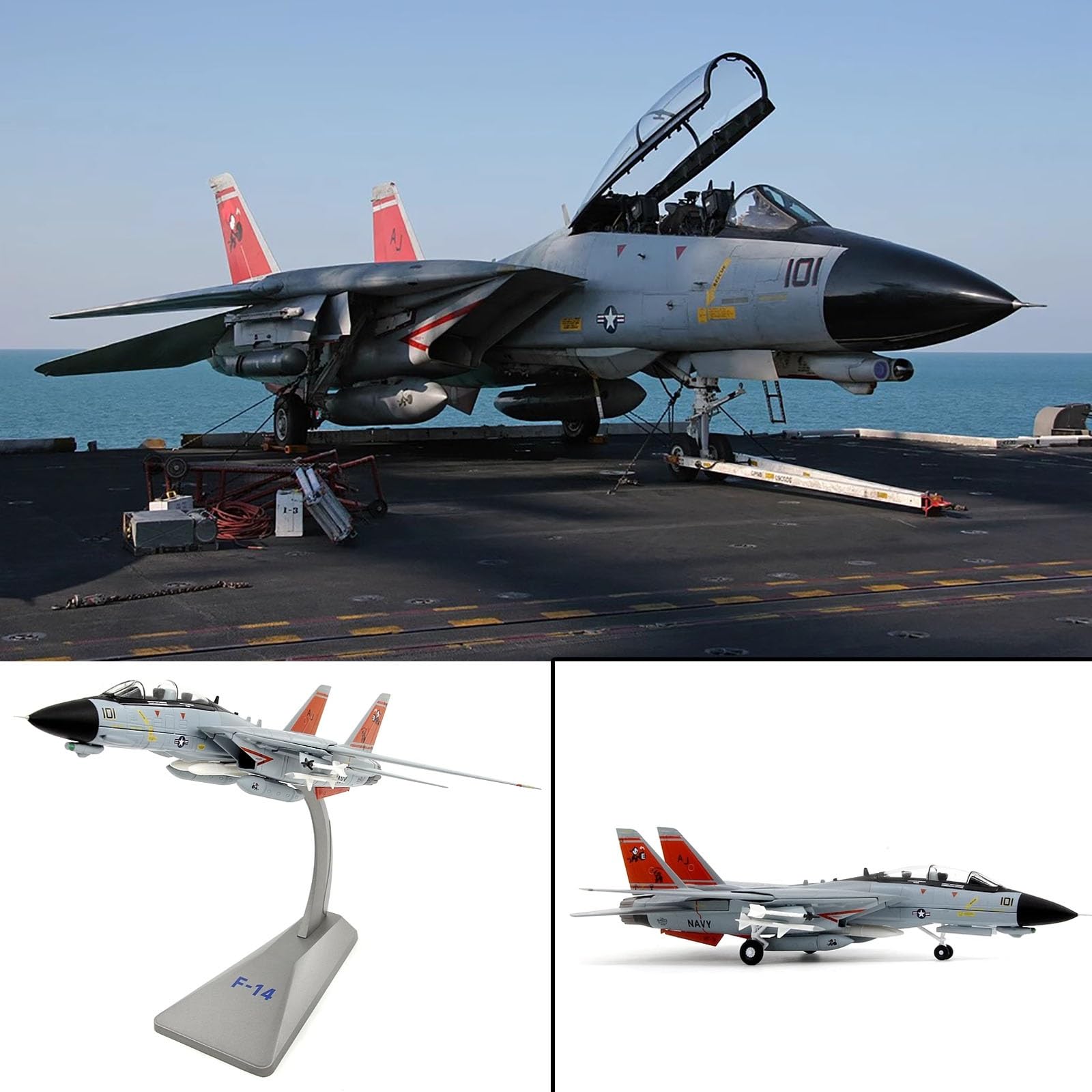 F Fityle Maquette Avion F-14D Échelle 1/100 – 19x18 Cm, Alliage PP, Réaliste, Avec Support D’Exposition – Collectionneur