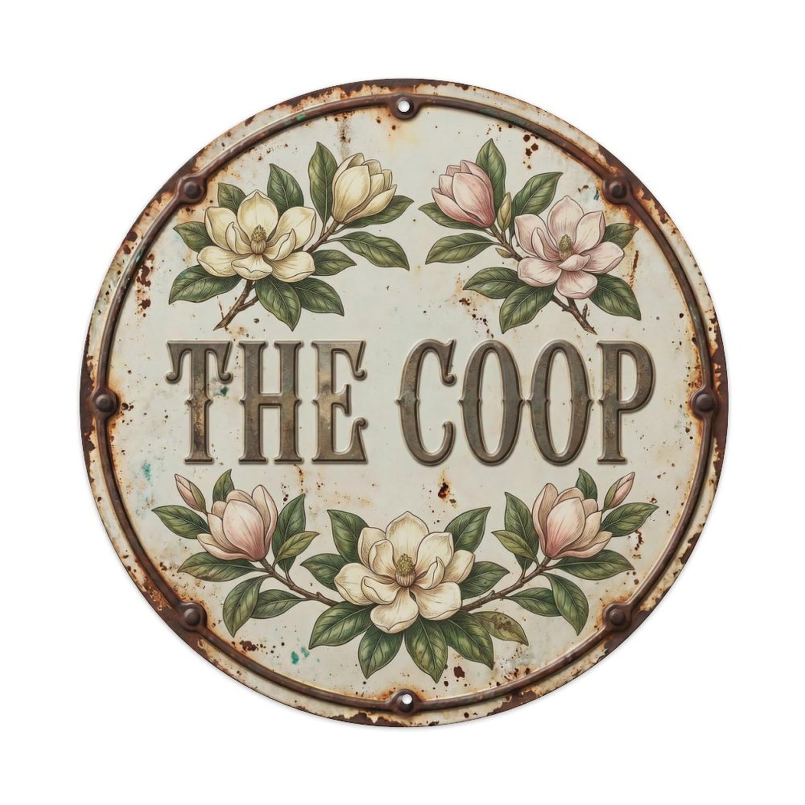Coop Magnolia Botanical Floral Farmhouse Label Metal Tin Sign