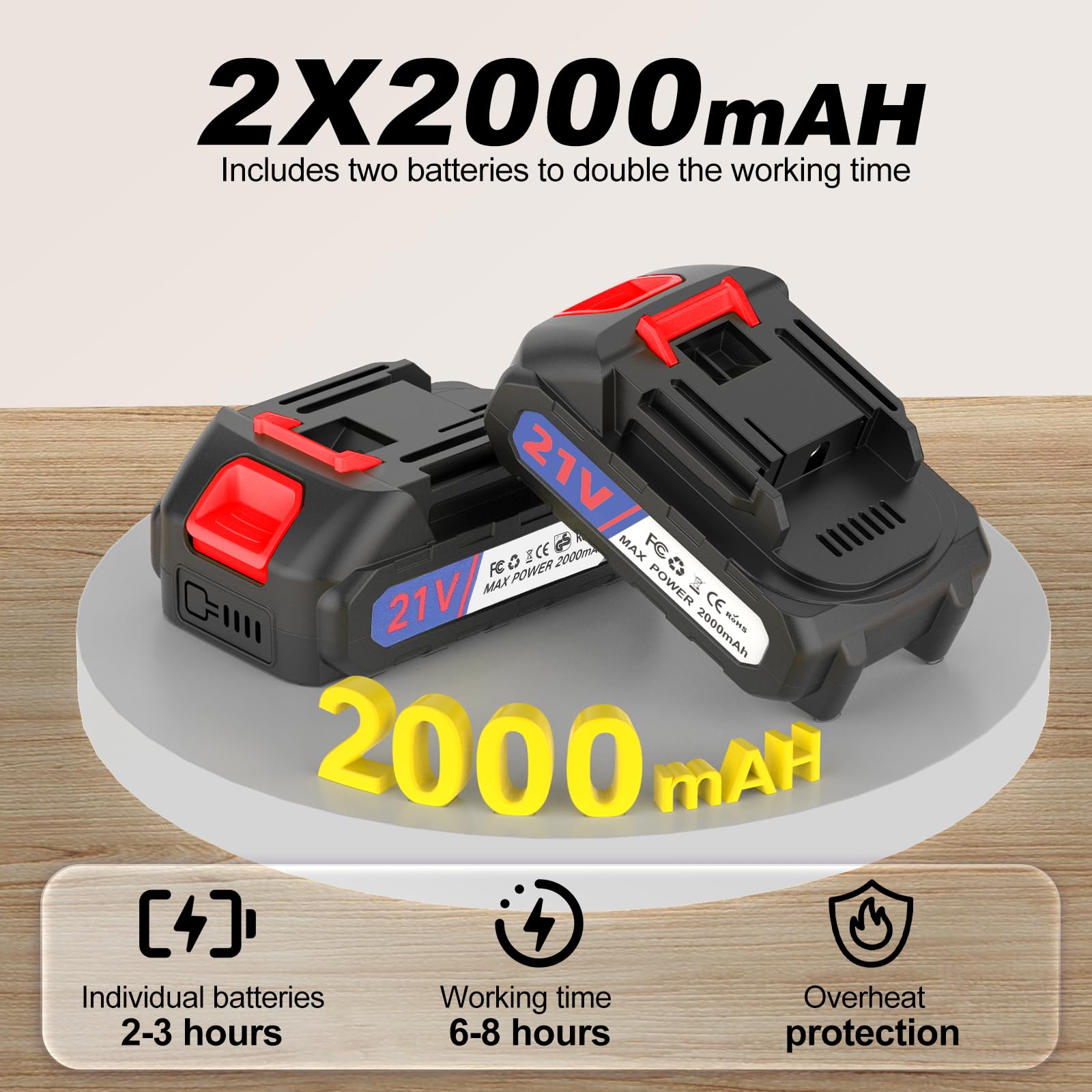 Sécateur Électrique avec Perche, Sécateur Électrique sans Fil, Batterie Li-ION 2X2.0ah, Secateur Telescopique Electrique Ciseaux de Jardin,Lames Sk7, Réglage de l'angle