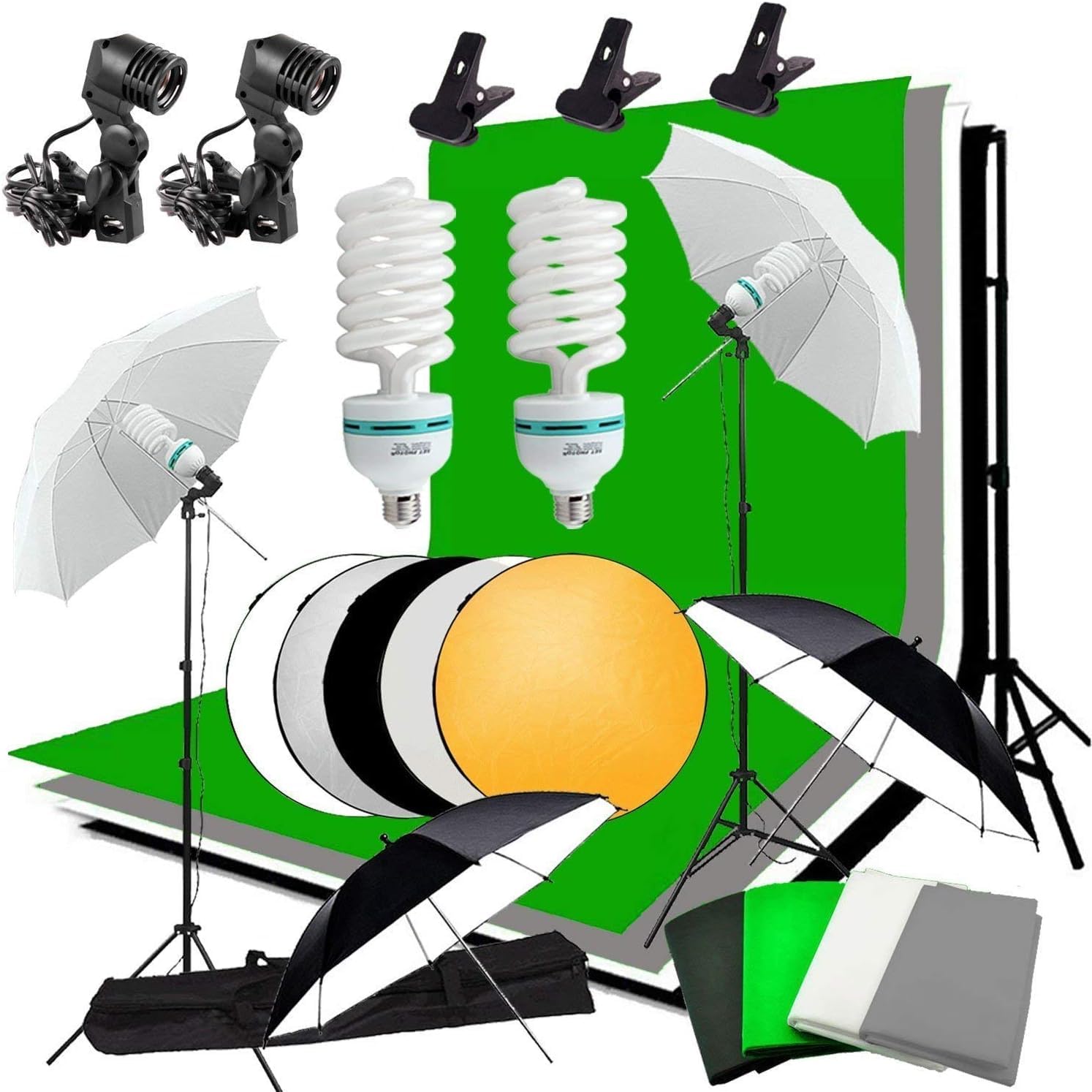 Kit Studio Photo et éclairage, Abeststudio 2m x 3m Système de Support de Toile de Fond, 2X 135W Ampoule Parapluie Softbox éclairage Continu pour Portrait et Photographie Vidéo 1