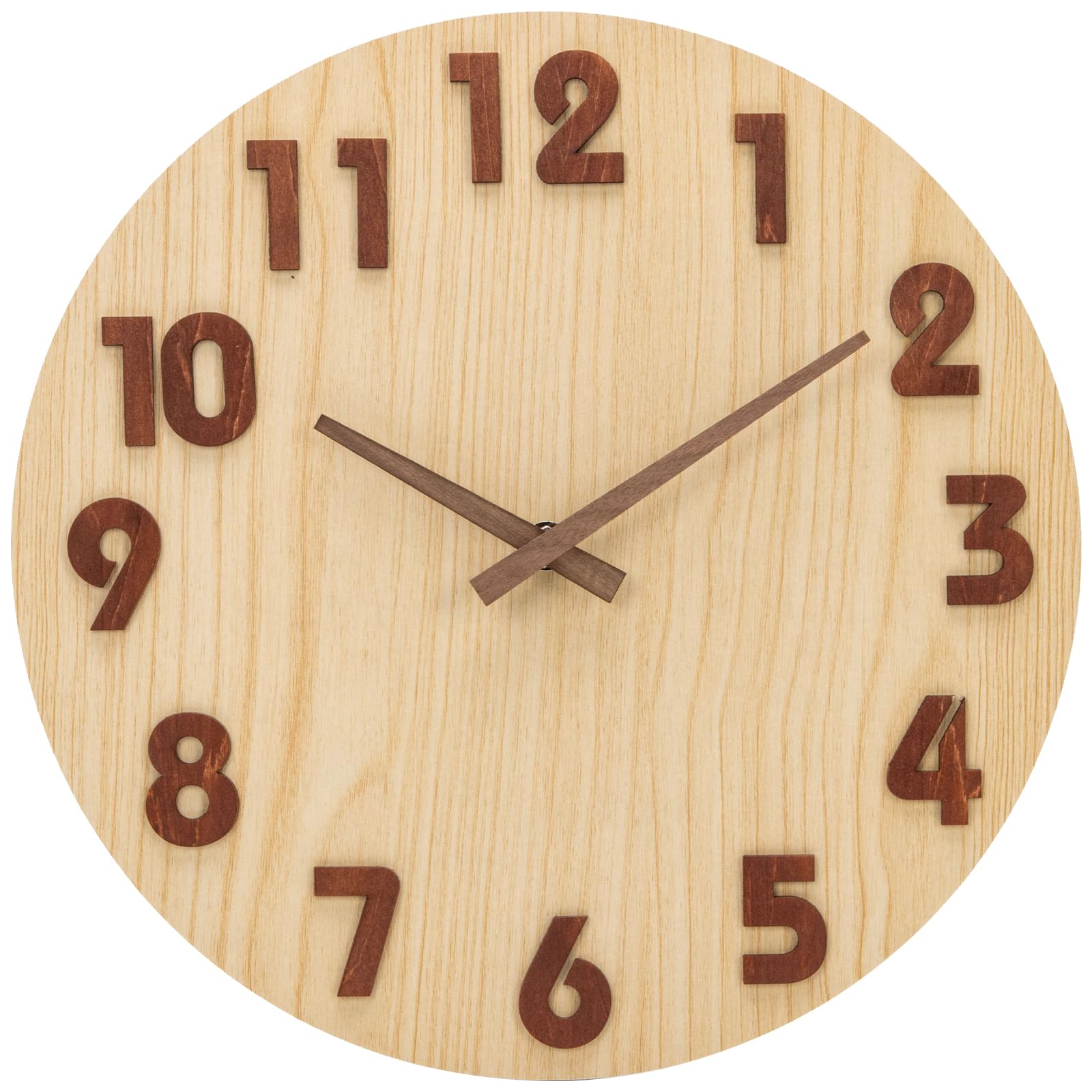 Warminn 9 mm Thick MDF Wooden Wall Clock Without Ticking Noises Silent Modern 30 cm Quartz Large Battery Operated Wall Clock Easy to Read for Room Home Kitchen Bedroom Office School (Wooden Colours)