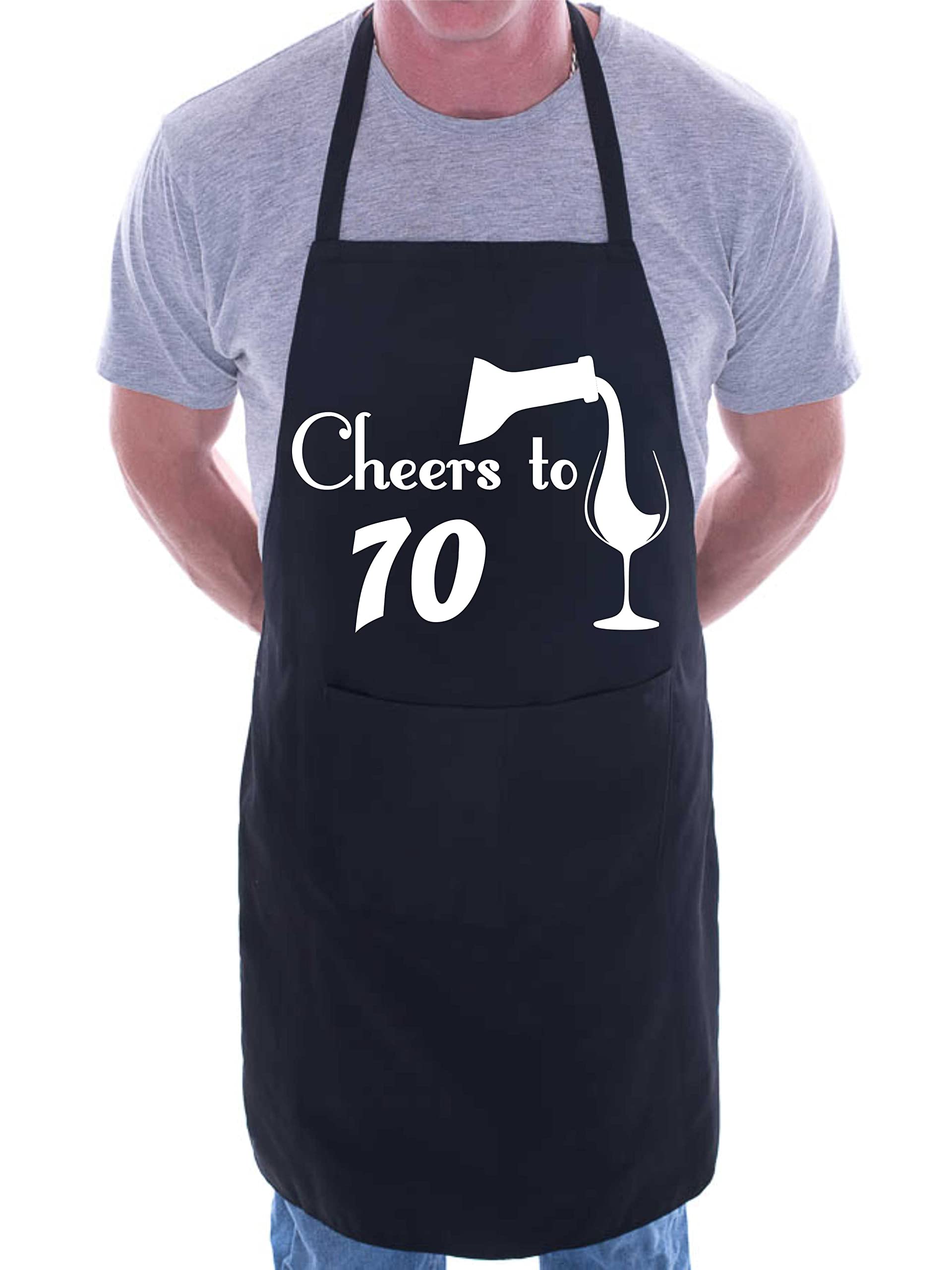 Print4u Unisex Black 70Th Birthday Apron Cheers To 70 Apron Novelty Baking Bbq Cooking