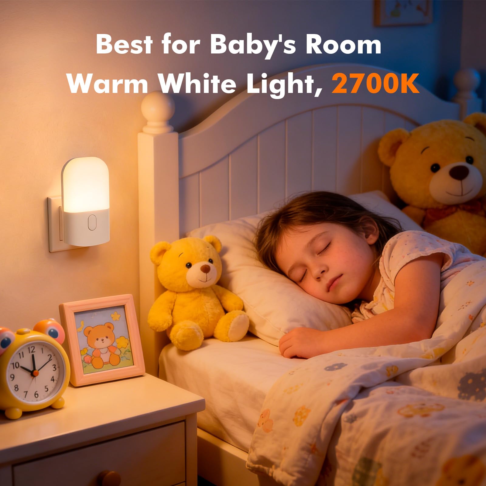 GRIFEMA GD101-1 Luz Nocturna Infantil 3 Niveles de Brillo Ajustables, Luz Nocturna con Sensor de Luz para Habitación de Niños, Baño, Pasillo, Cocina, Escaleras, 2700K Blanco Cálido