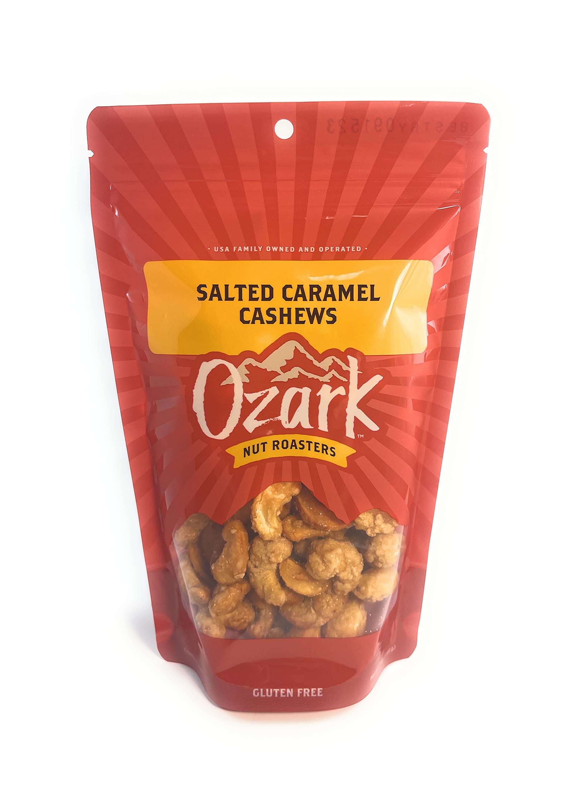 OZARK NUT ROASTERS: Salted Caramel Cashews, Gourmet Flavored Snack Nuts, Blend of Sugar, Sea Salt & Caramel, Pack of 1 (7.0 oz)
