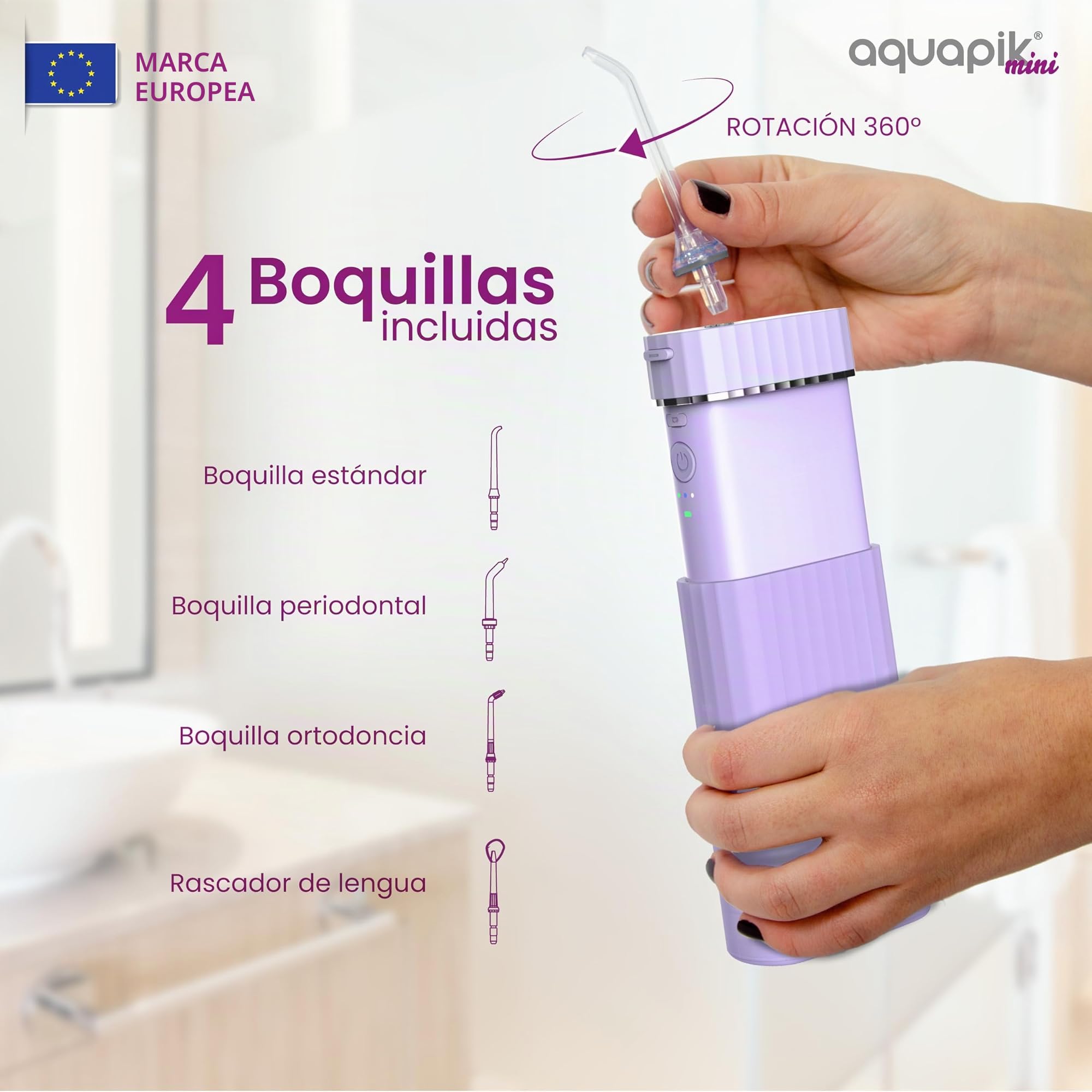 Compra Inteligente: Aquapik® One Irrigador dental + Aquapik® Mini en un Pack | Ahorra y Cuida Tu Salud Bucal en Casa y Viaje |Cubre diferentes necesidades bucales | Cuidado Premium (Purpura)