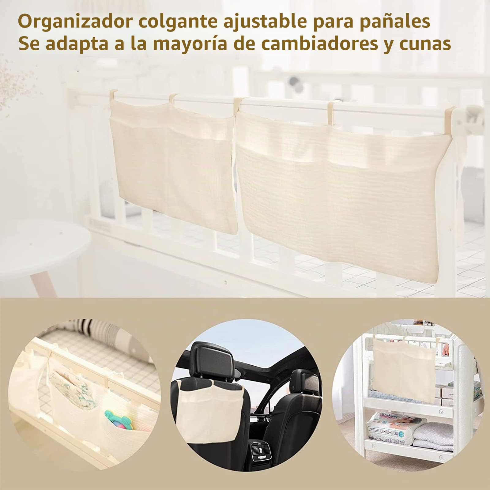 Organizador para cuna de bebé, bolsa de almacenamiento para pañales de bebé, organizador colgante para ropa, pañales, juguetes, habitación infantil, organizador colgante en cuna, cambiador o