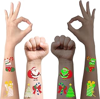 Christmas Tattoos for Kids 16 Sheets, Christmas Stocking Fillers for Boys and Girls, Xmas Eve Box Fillers, or Temporary Tattoos for Christmas Party Bag Fillers