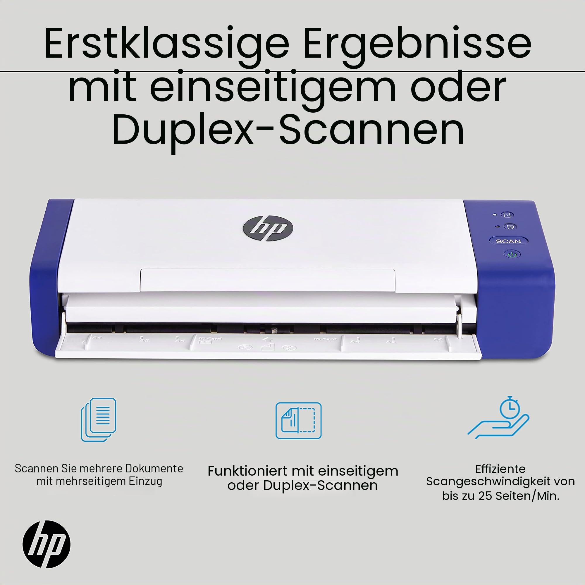 HP Kompakter Desktop Duplex USB Mobiler Dokumenten- & Foto-Scanner mit Auto-Feed Tray für tragbares 2-seitiges digitales Scannen