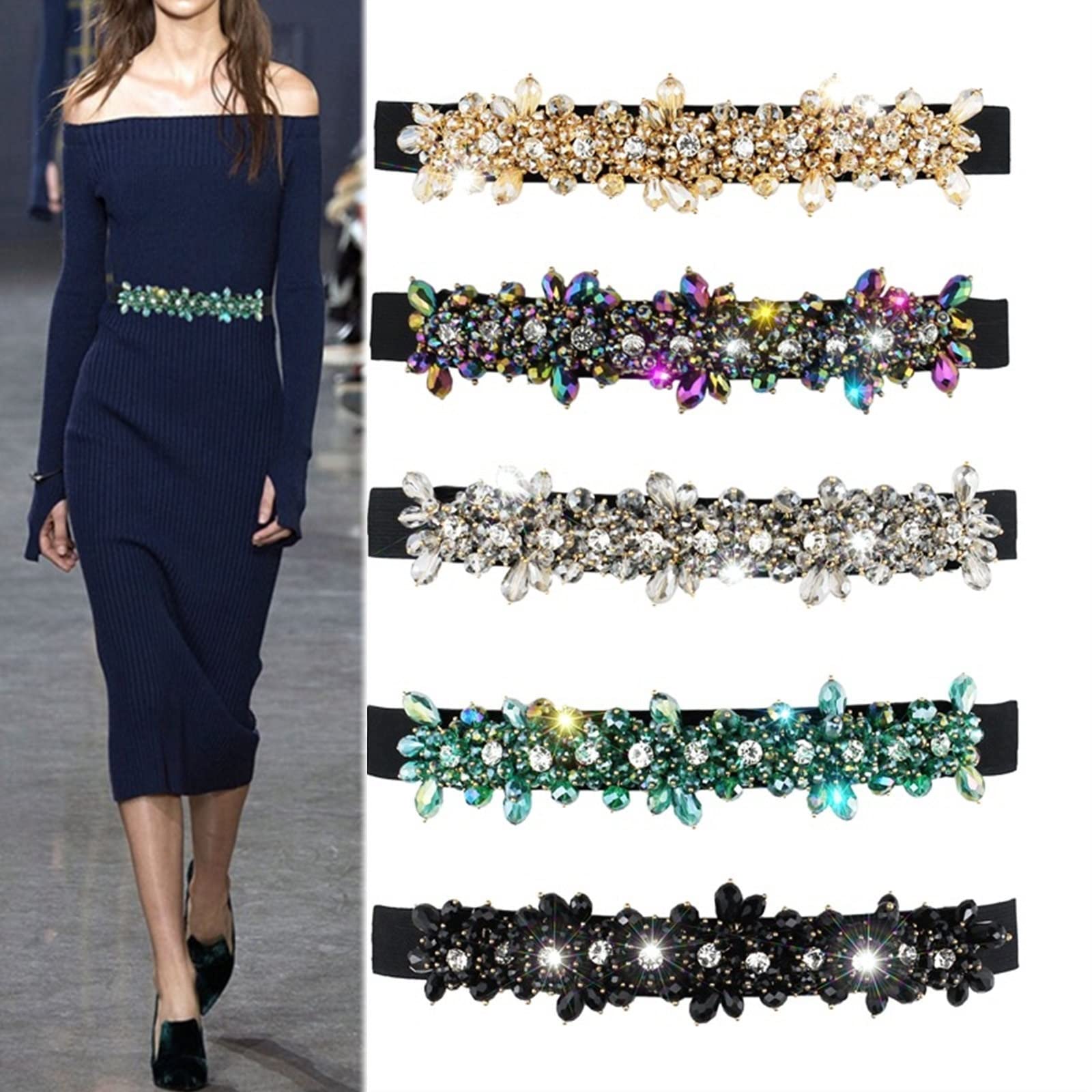 Amazon.com: Women Rhinestone Sequins Shiny Elastic Waist Belt Stretchy Dress  Belts Bling Belt Formal Bridal Wedding Crystal Belts (Color : Green, Size :  25-37) : Clothing, Shoes & Jewelry