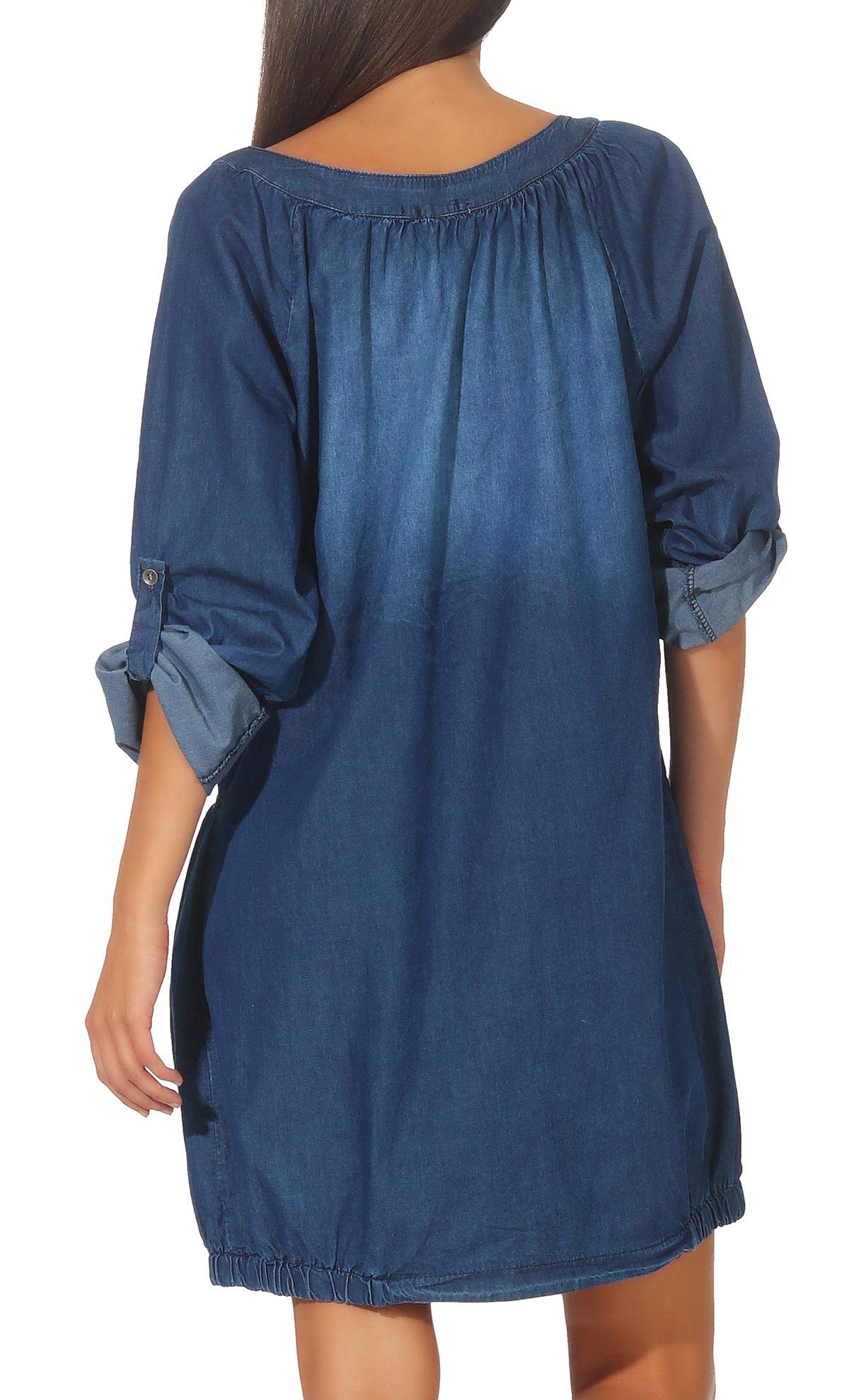 Malito – Langarm Jeanskleid Damen mit Taschen – Unisize Maxikleid für Sommer, Herbst & Winter – schickes Blusenkleid 6255 (Größe 36-42)