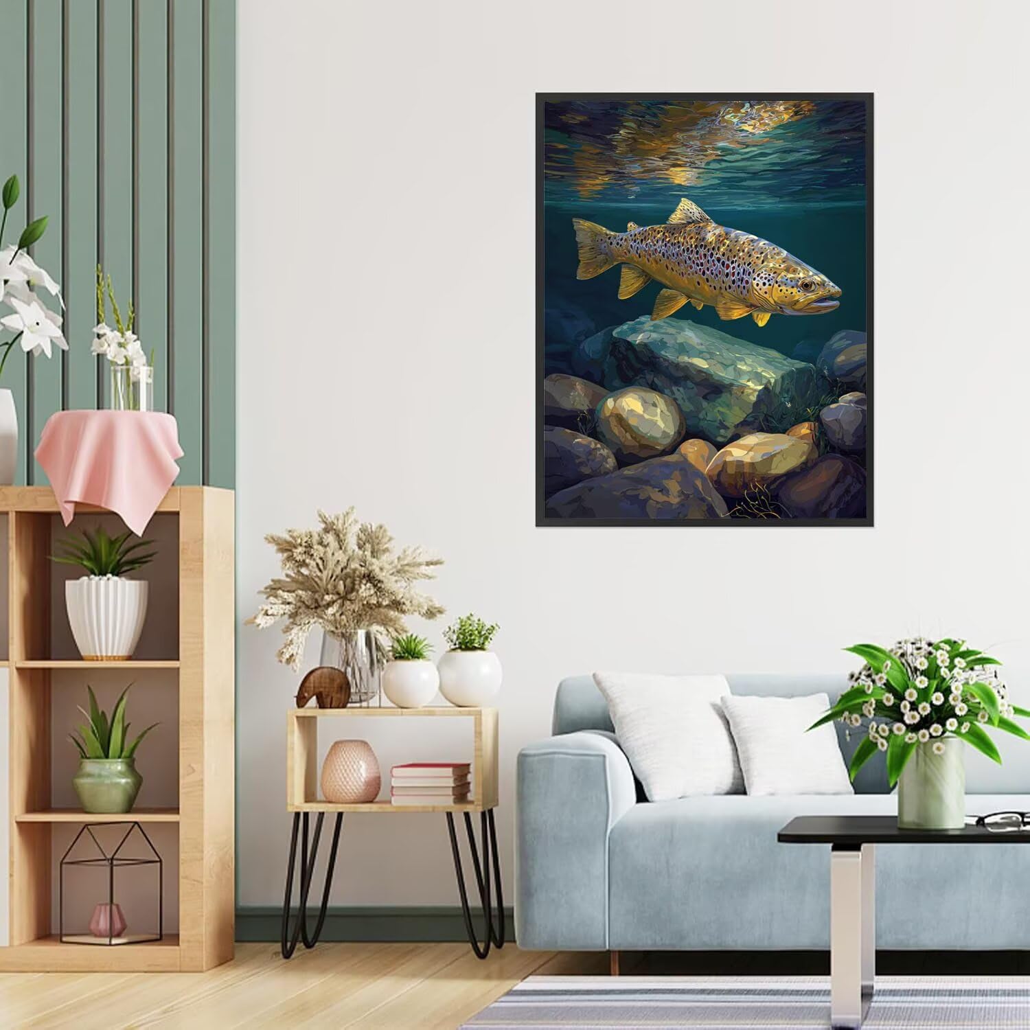 Dipingere con i Numeri Adulti Pesce, Pietra Dipingere con i Numeri Bambini DIY Kit, Set Premium con Pennelli, Decorazione Casa & Creativo Regalo di Compleanno, Attività di Tempo libero 70x95cm z-467